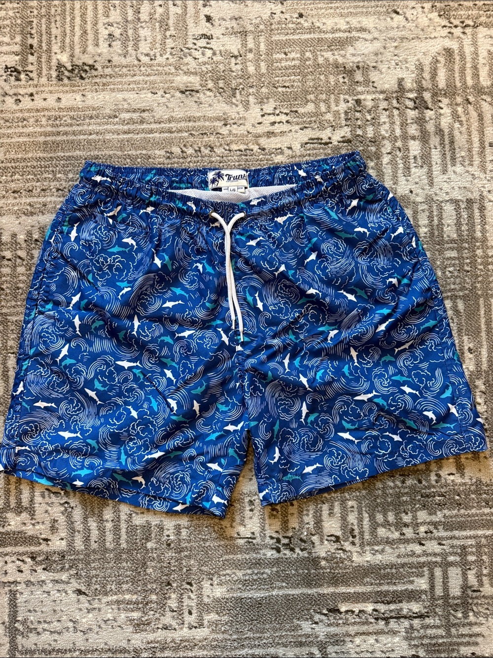 Trunks Surf & Swim Co. Blue Shark & Wave Print Men's Swim Trunks